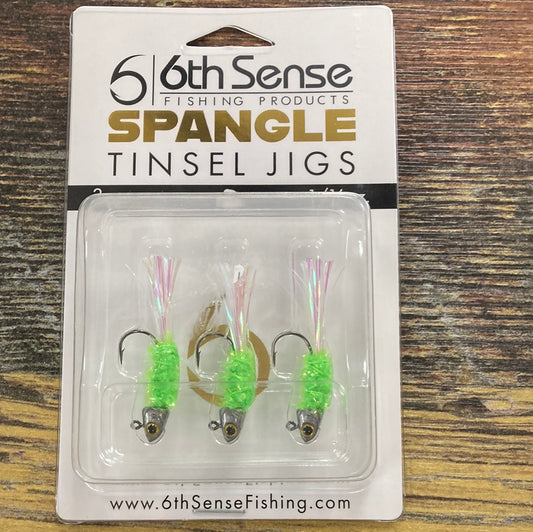 6th Sense Spangle Tinsel Jigs 1/16 oz. Chartreuse Minnow