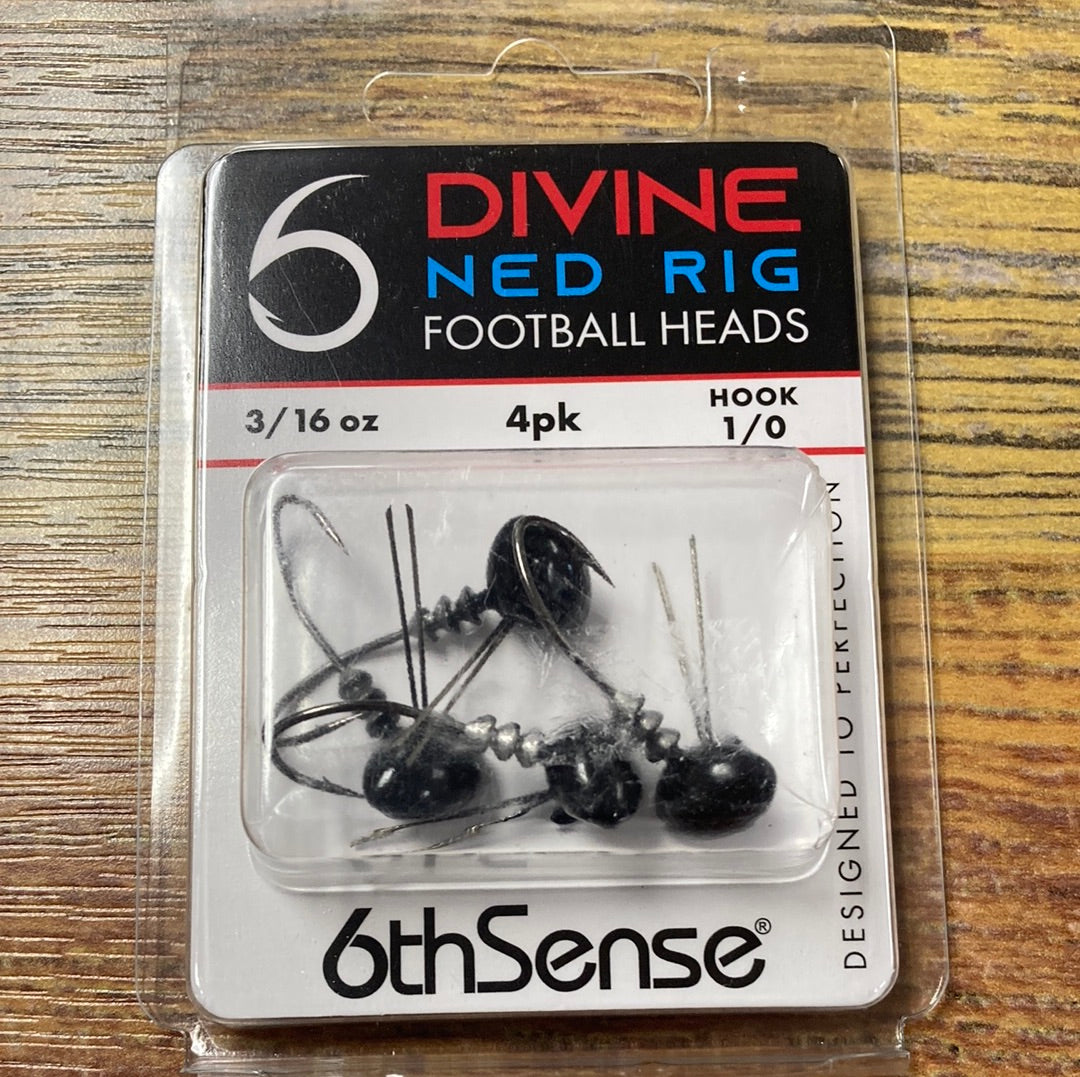 6th sense Divine Ned rig football heads 3/16 oz 1/0 Black
