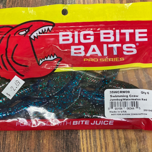 Big Bite Baits Swimming Craw Junebug Watermelon Red