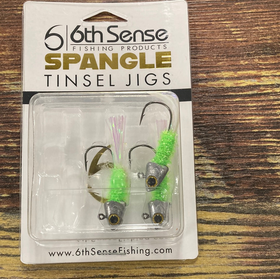 6th Sense Spangle Tinsel Jigs 1/4 oz. Chartreuse Minnow