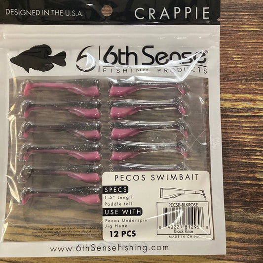 6th Sense Pecos Swimbait Paddle Tail 1.5" Black Rose