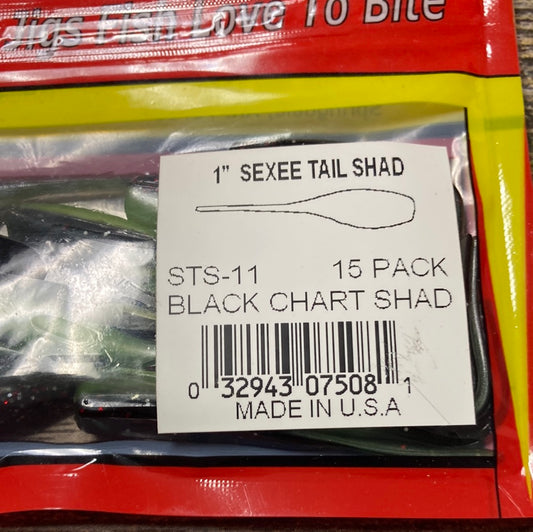 Arkie 1” Sexee Tail Shad Black-Chart Shad