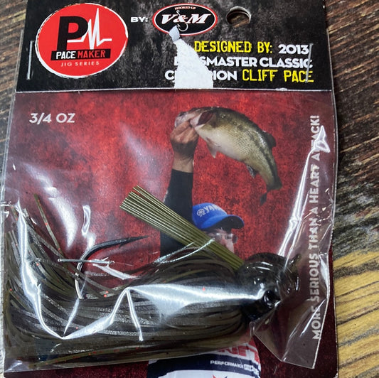 V&M Pacemaker Flatline Football jig 3/4 oz. Green Pumpkin Craw