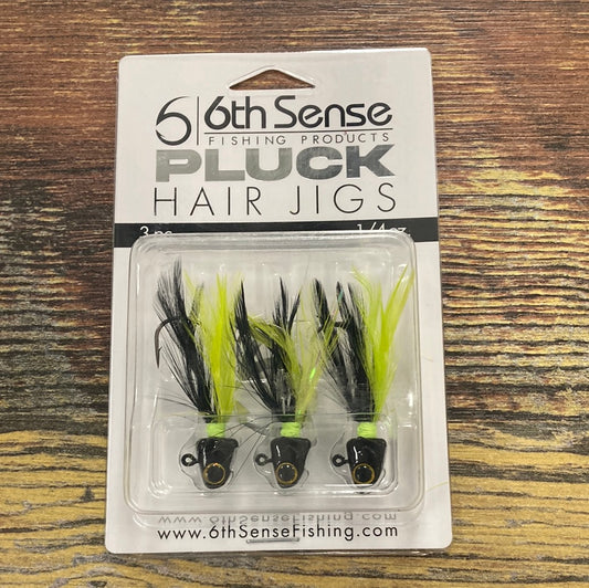 6th Sense Pluck Hair Jigs 1/4 oz. Black Neon