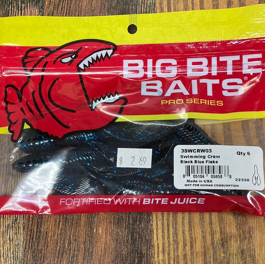 Big Bite Baits Swimming Craw Black Blue Flake