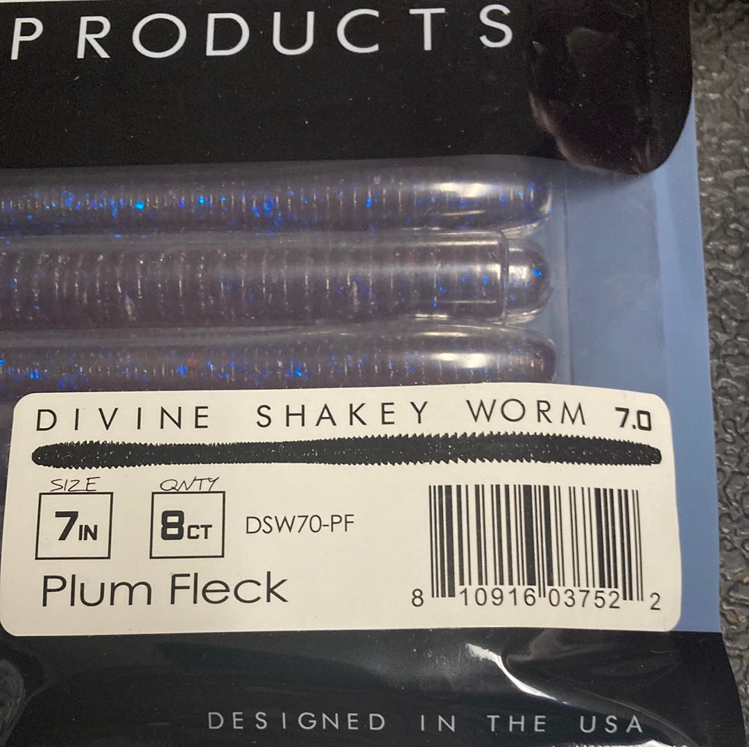 6th sense Divine Shakey worm 7.0 Plum Fleck – Lake Fork Resort