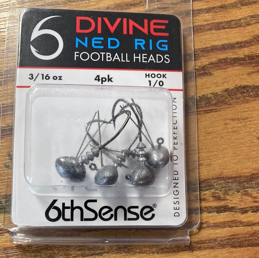 6th Sense Divine Ned Rig Football Heads 3/16 oz. 1/0 Raw