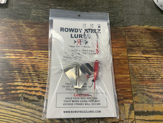 Rowdy buzz lures 1/2 0z white red base