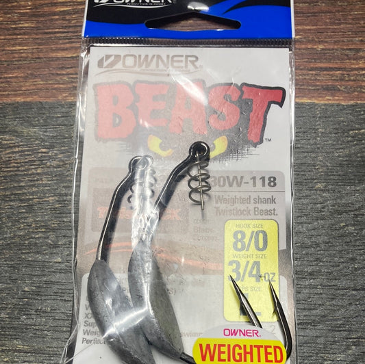 Owner Beast Weighted Hooks 8/0 - 3/4 oz.