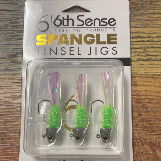 6th Sense Spangle Tinsel Jigs 1/8 oz. Chartreuse Minnow