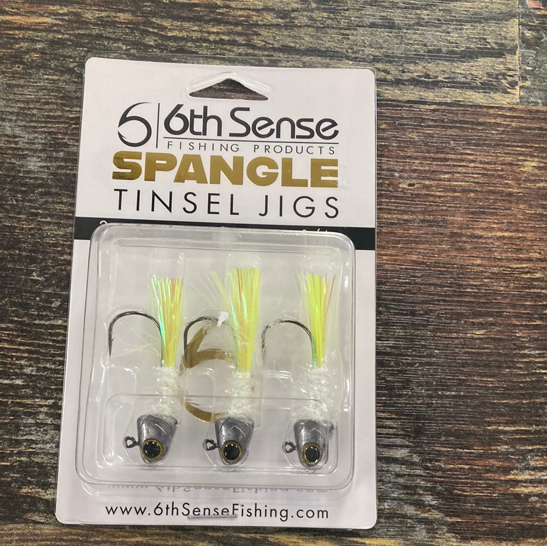 6th Sense Spangle Tinsel Jigs 1/4 oz. Shad Treuse