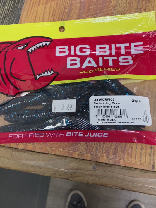 Big Bite Baits Swimming Craw Black Blue Flake